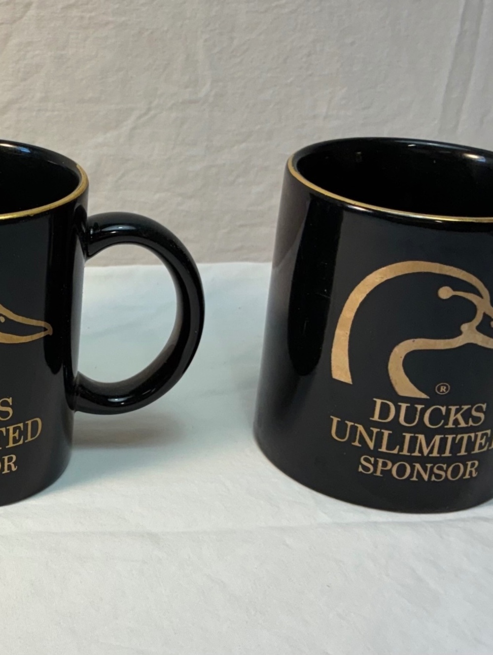 Vintage Ducks Unlimited Sponsor Mug, Black with Gold Trim cups set of 2